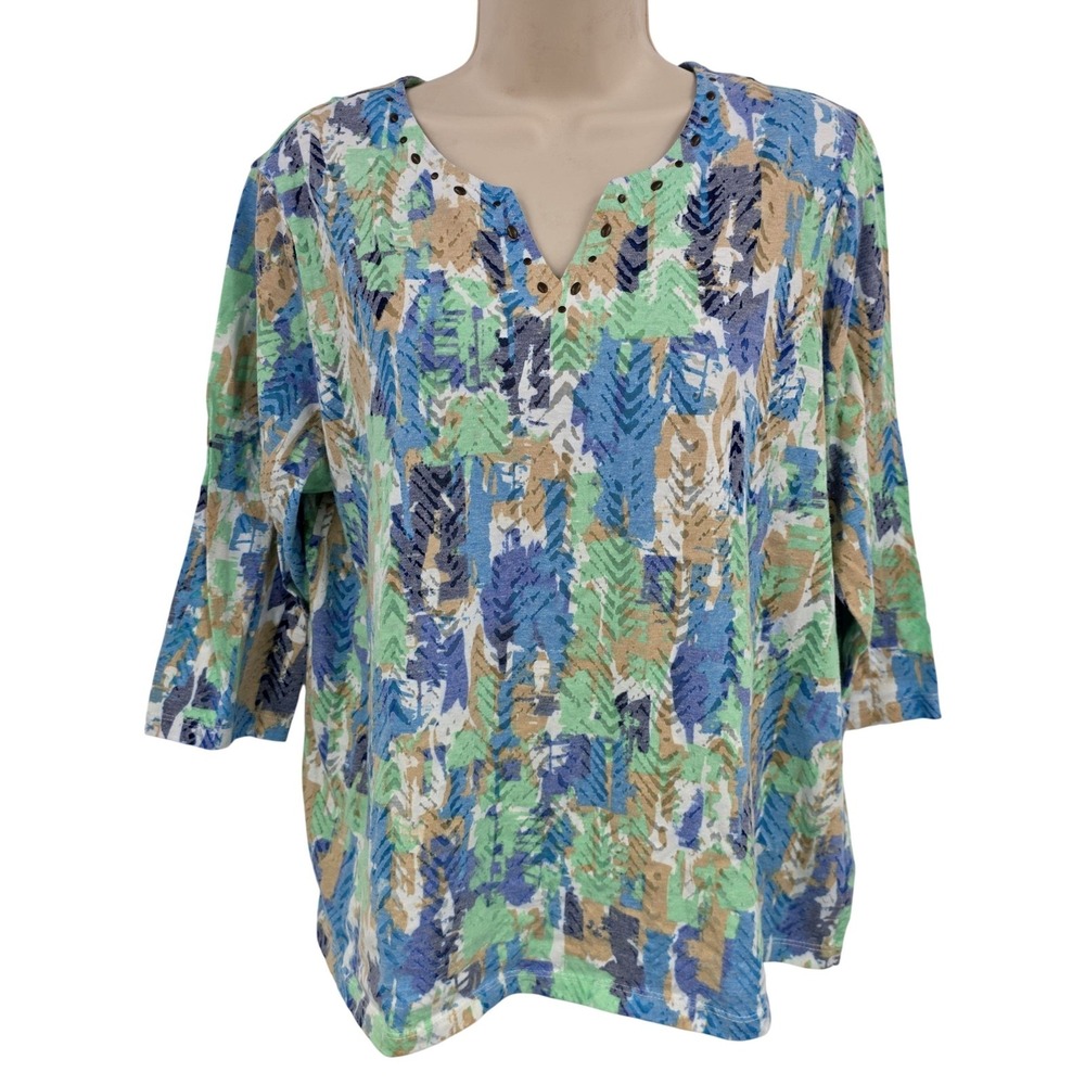Alfred Dunner Top Women PXL Petite Multicolor Artsy Grandmacore Mom Casual